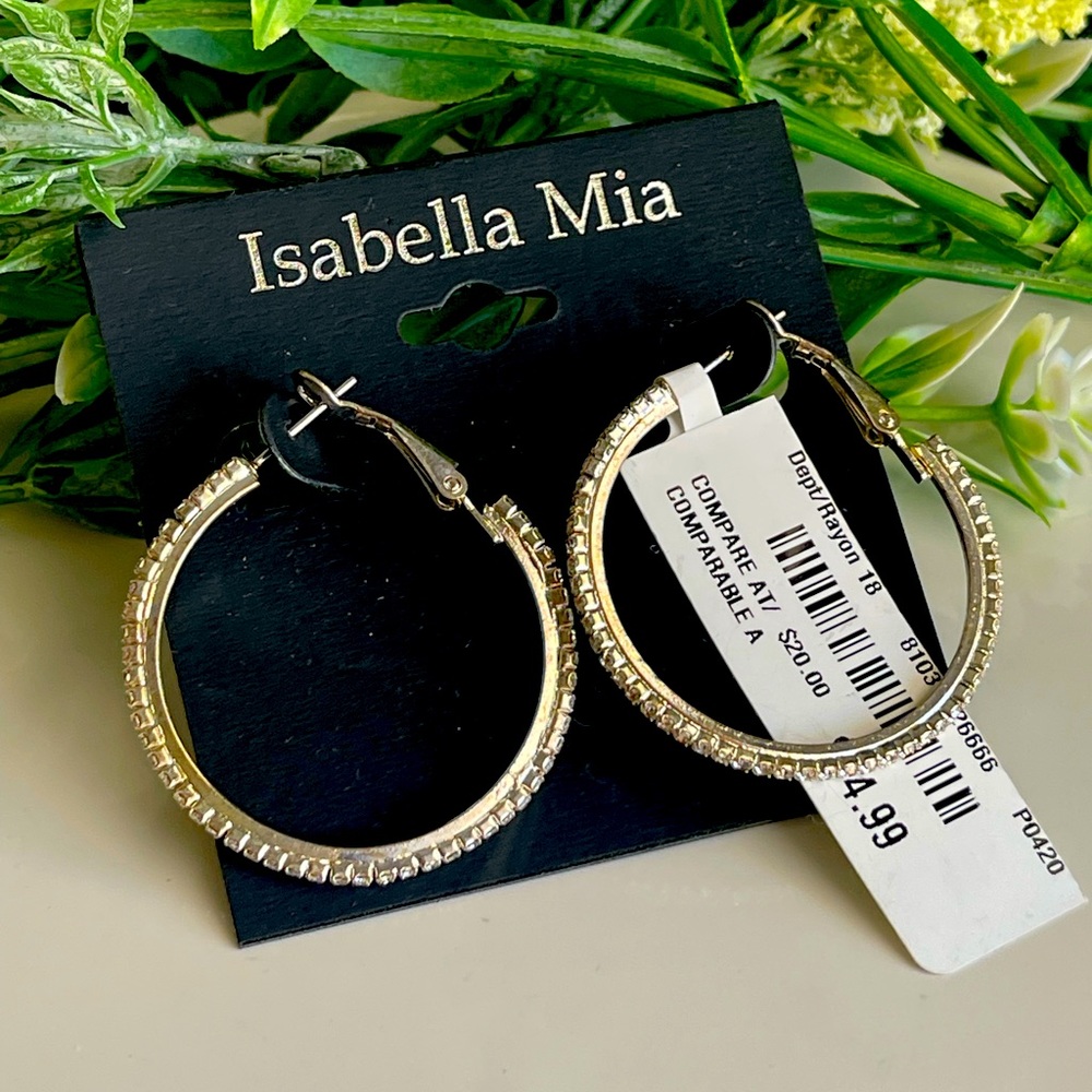 Silver toned crystal hoop earrings